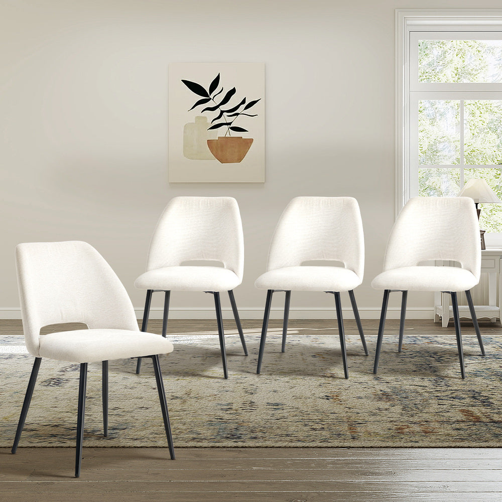 Dining Chair Set of Beige Linen Fabric with Wraparound Padded Seat