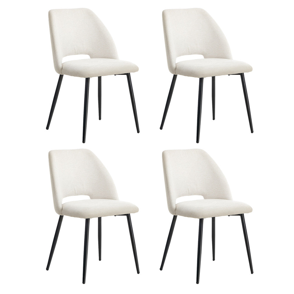 Dining Chair Set of Beige Linen Fabric with Wraparound Padded Seat