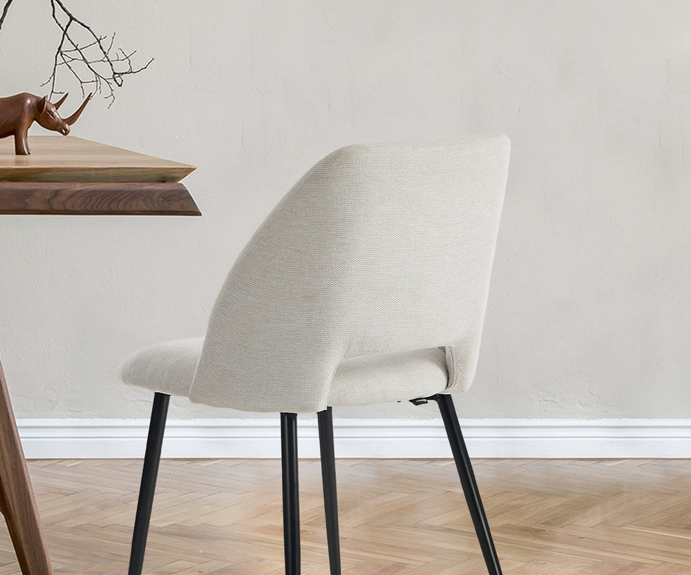 Dining Chair Set of Beige Linen Fabric with Wraparound Padded Seat