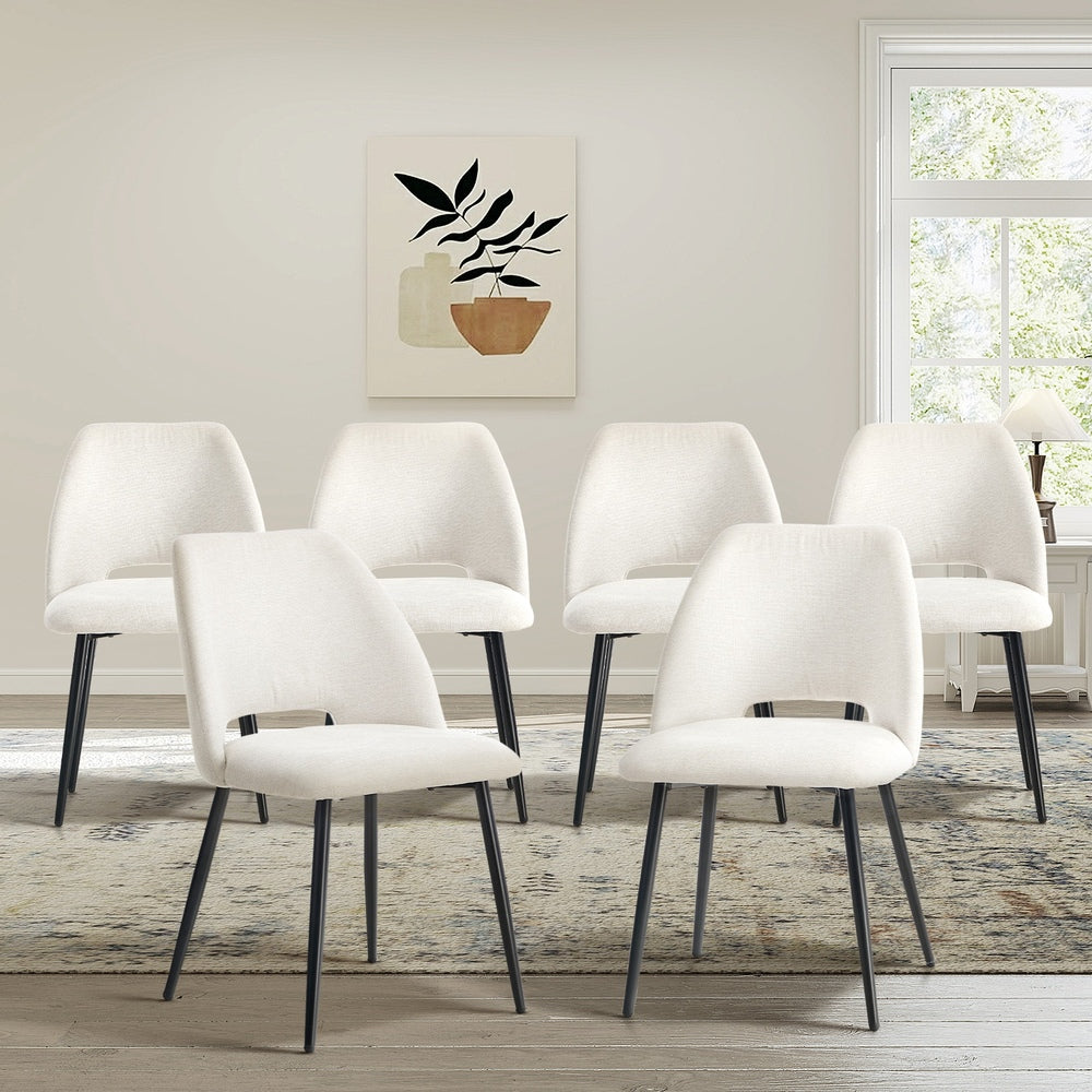 Dining Chair Set of Beige Linen Fabric with Wraparound Padded Seat