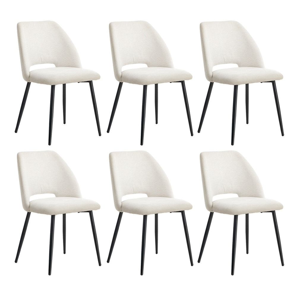 Dining Chair Set of Beige Linen Fabric with Wraparound Padded Seat