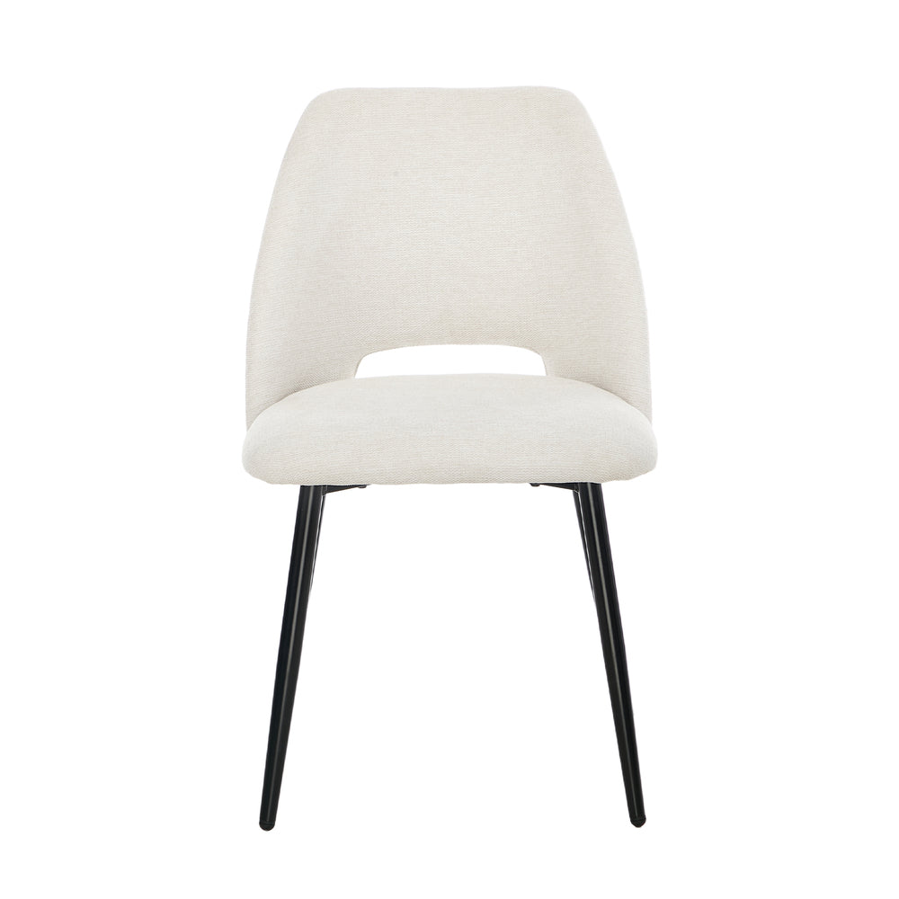 Dining Chair Set of Beige Linen Fabric with Wraparound Padded Seat