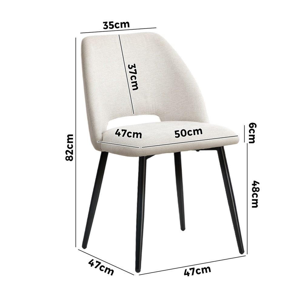 Dining Chair Set of Beige Linen Fabric with Wraparound Padded Seat