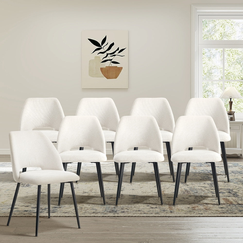 Dining Chair Set of Beige Linen Fabric with Wraparound Padded Seat