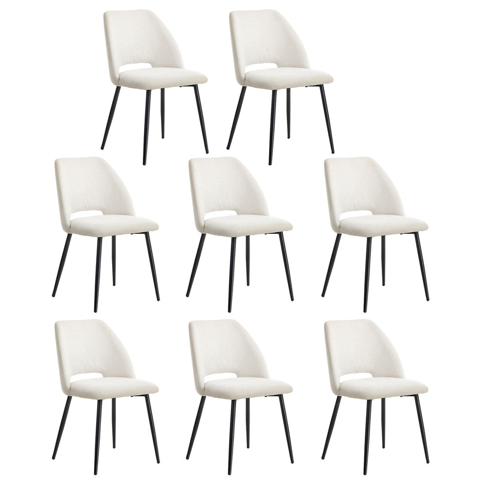 Dining Chair Set of Beige Linen Fabric with Wraparound Padded Seat