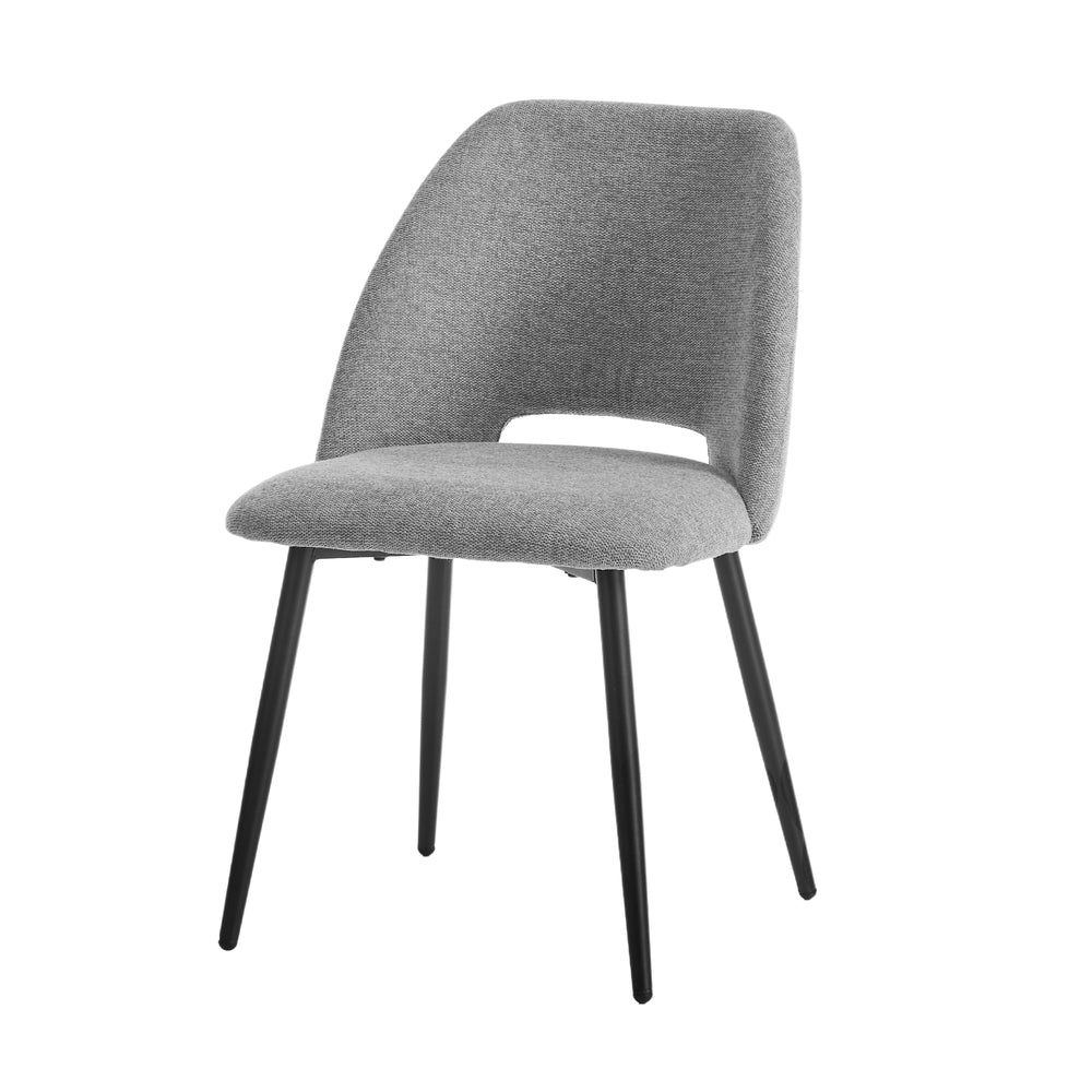 Dining Chair Set of 2 Beige/Grey Linen Fabric with Wraparound Padded Seat