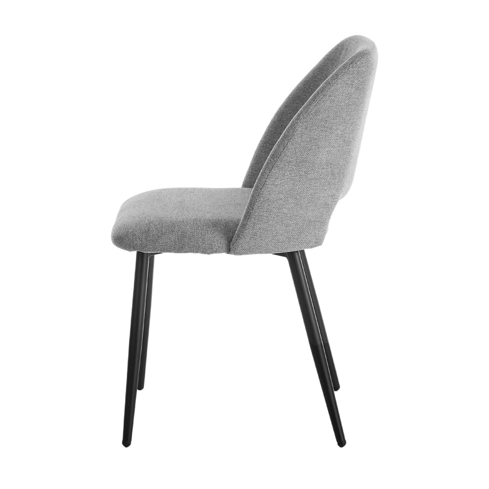 Dining Chair Set of 2 Beige/Grey Linen Fabric with Wraparound Padded Seat