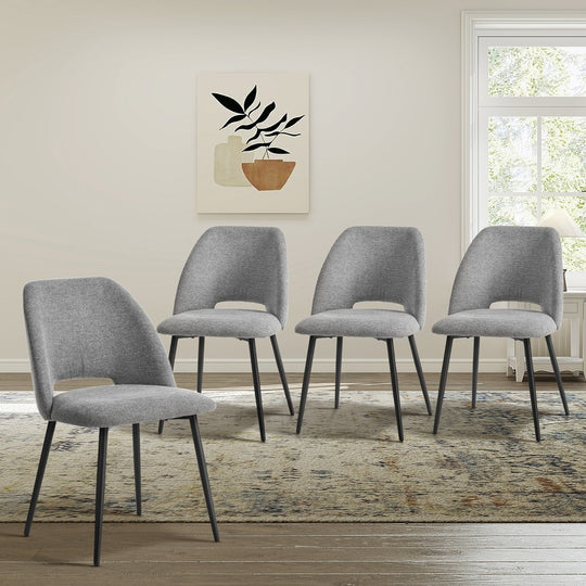 Dining Chair Set of Grey Linen Fabric with Padded Seat