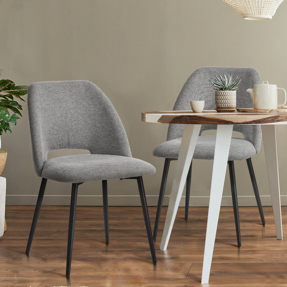 Dining Chair Set of 4,6,8 Grey Linen Fabric with Wraparound Padded Seat