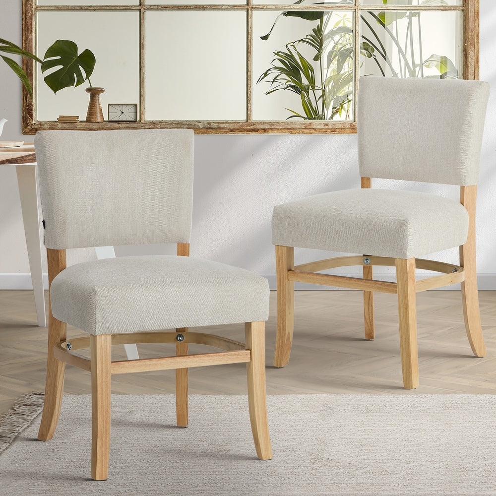 Beige Dining Chairs Rubberwood Set of 2 | Simpledeals