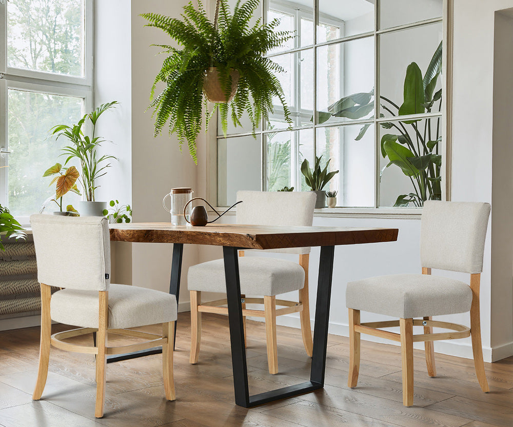Dining Chairs Set of 4 Rubberwood Beige | Simpledeals