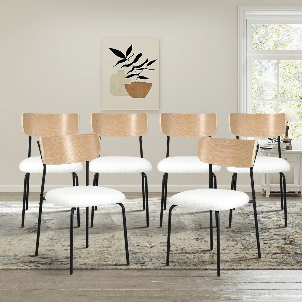 6PCS Dining Chairs Kitchen Padded Lounge Seat Sherpa White