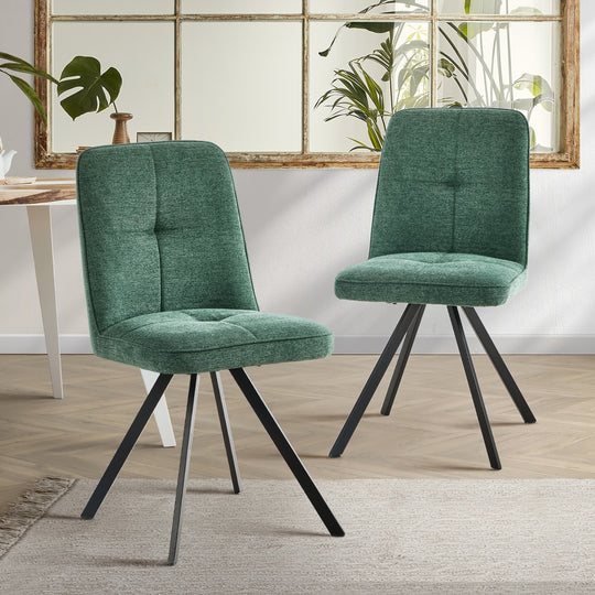 Dining Chair Set of 2 Linen Fabric Padded Seat Accent