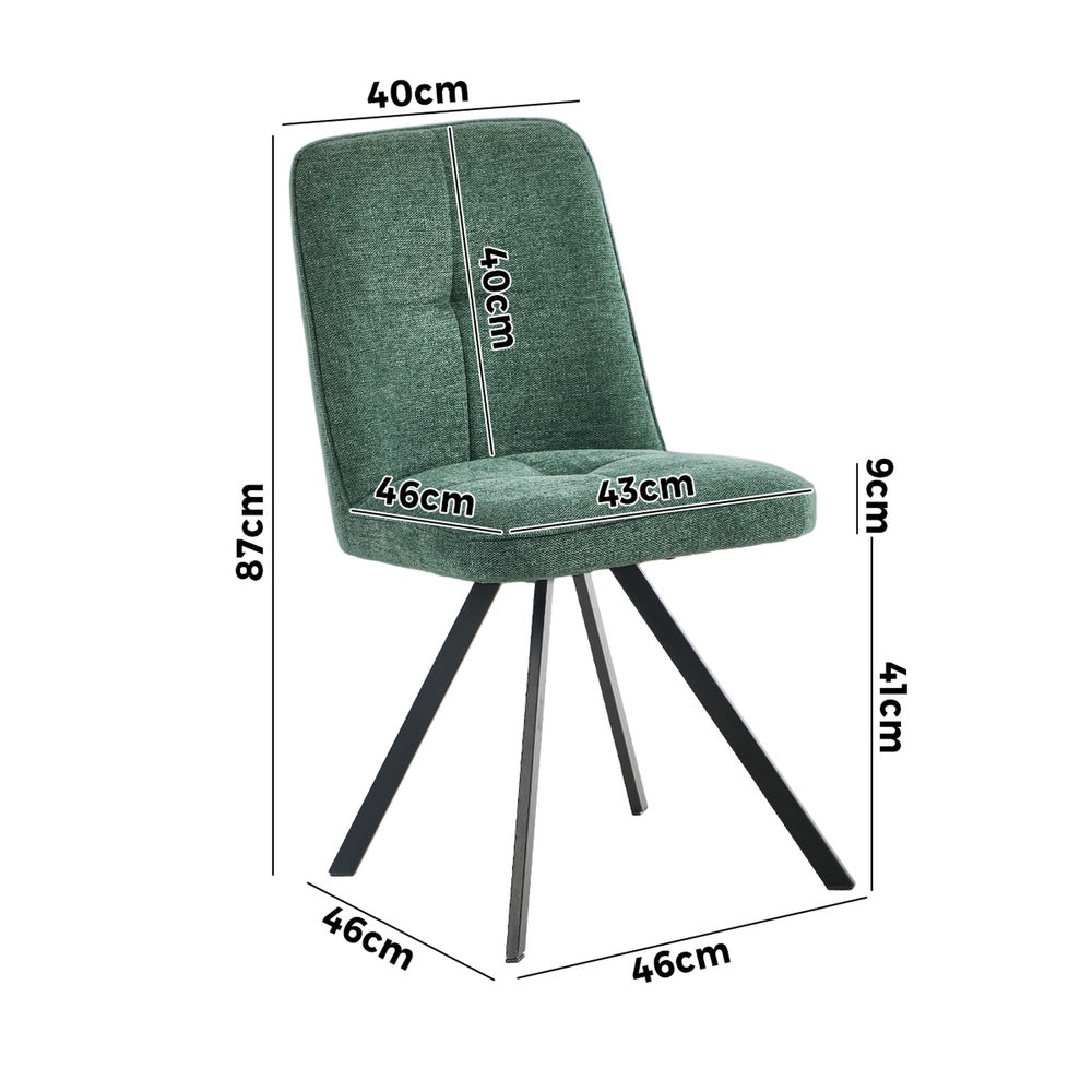 Dining Chair Set of 2 Green/Grey Linen Fabric Padded Seat Accent