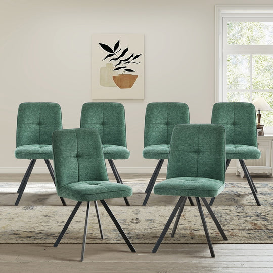 Dining Chair Set of Green Linen Fabric Padded Seat