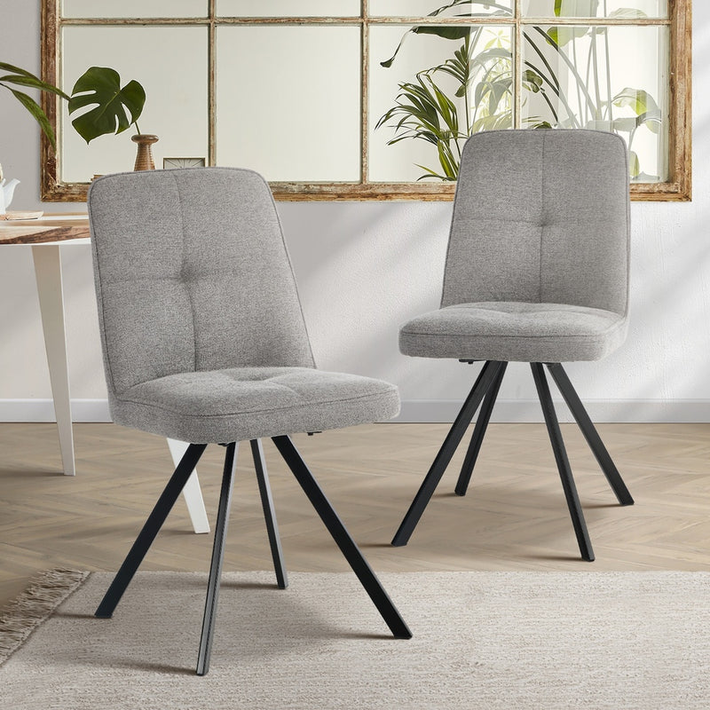 Dining Chair Set of 2 Green/Grey Linen Fabric Padded Seat Accent, Linen finish