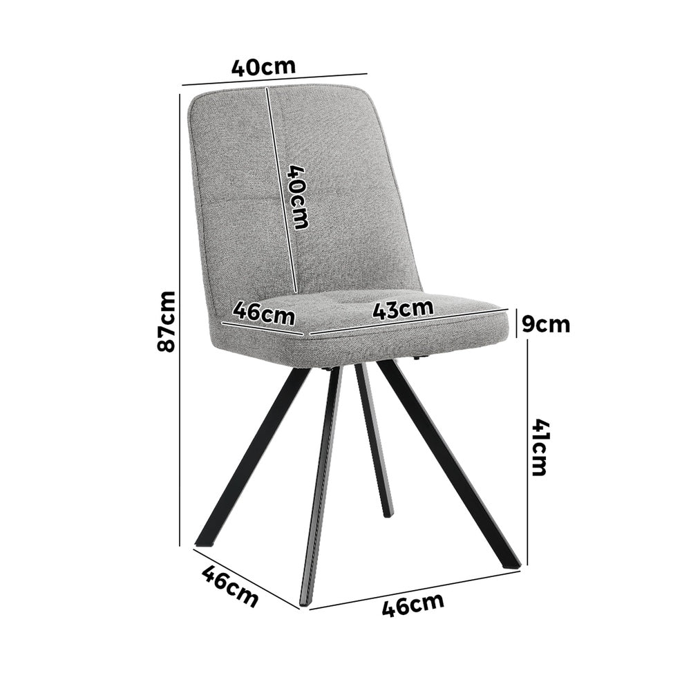 Dining Chair Set of 2 Green/Grey Linen Fabric Padded Seat Accent