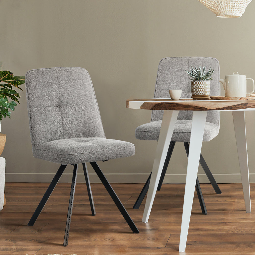 Dining Chair Set of 2 Green/Grey Linen Fabric Padded Seat Accent