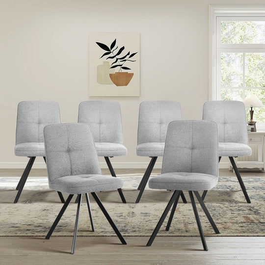 Dining Chair Set of Grey Linen Fabric Padded Seat