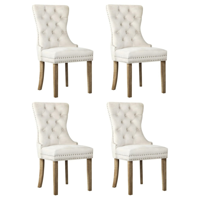 Velvet/Leather Dining Chairs French Provincial Tufted Beige/Black/Grey