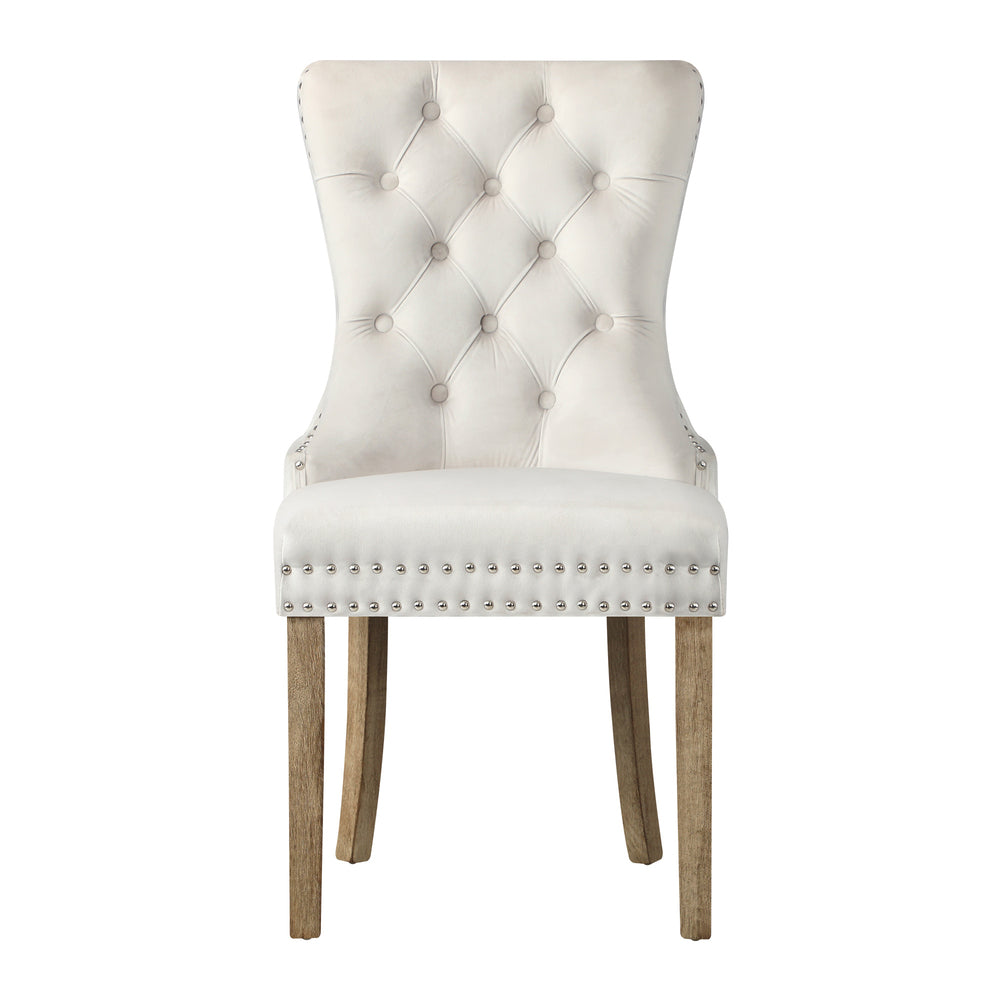 Velvet/Leather Dining Chairs French Provincial Tufted Beige/Black/Grey