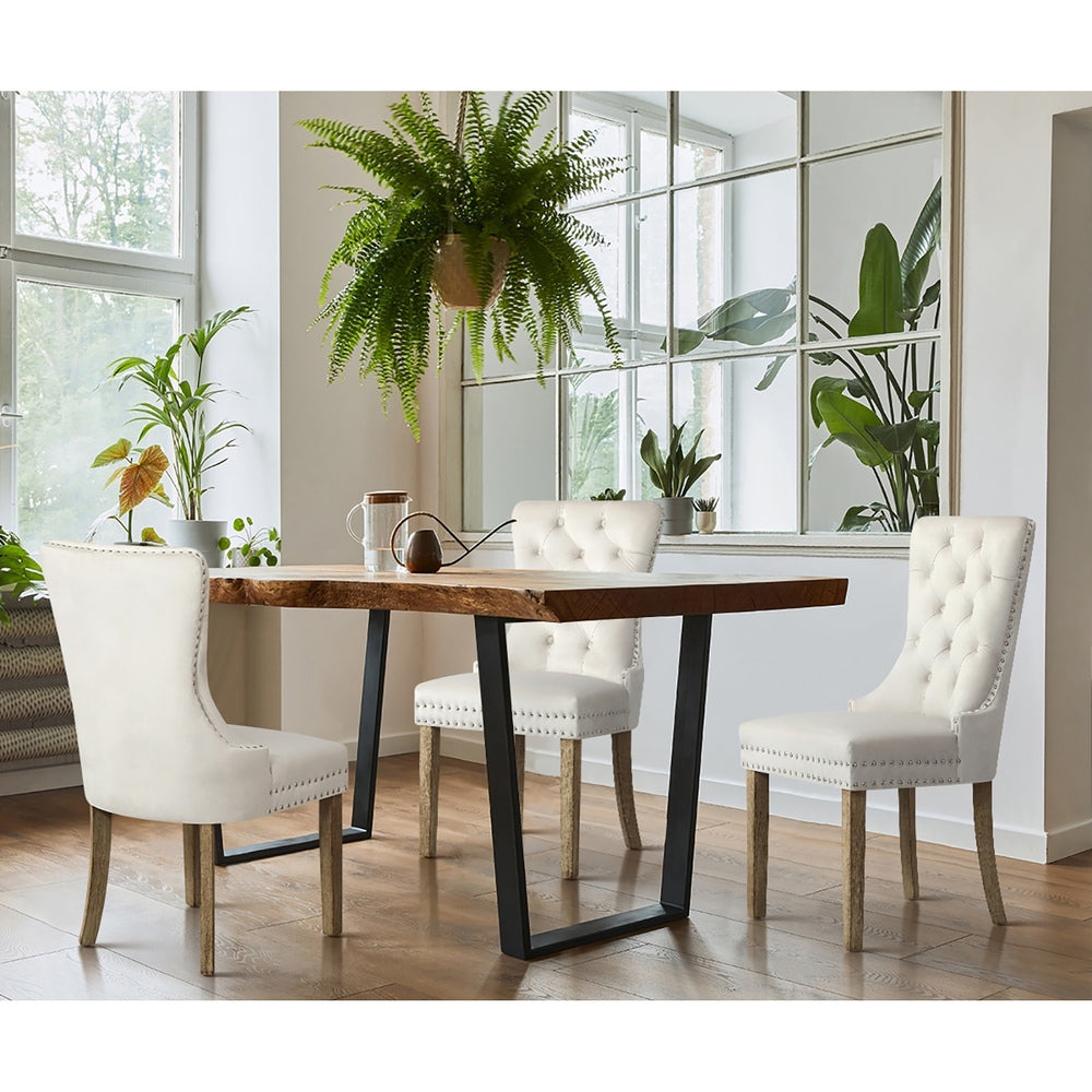 Velvet/Leather Dining Chairs French Provincial Tufted Beige/Black/Grey
