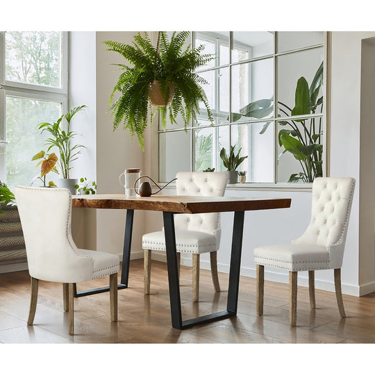 Velvet/Leather Dining Chairs French Provincial Tufted Beige/Black/Grey | Dining Chair