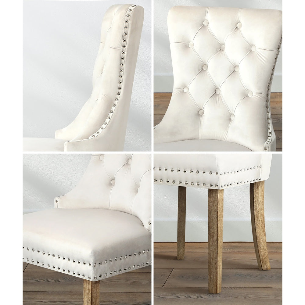 Velvet/Leather Dining Chairs French Provincial Tufted Beige/Black/Grey