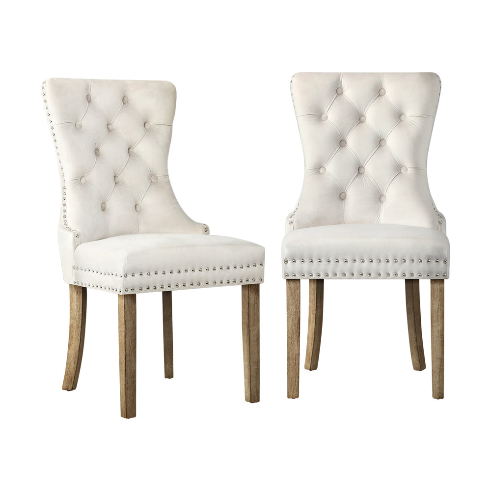 Velvet/Leather Dining Chairs French Provincial Tufted Beige/Black/Grey