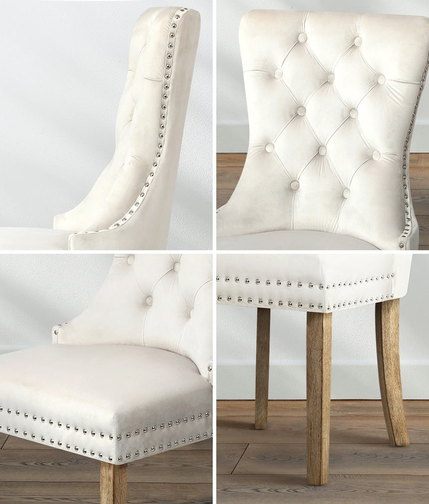 Velvet/Leather Dining Chairs French Provincial Tufted Beige/Black/Grey