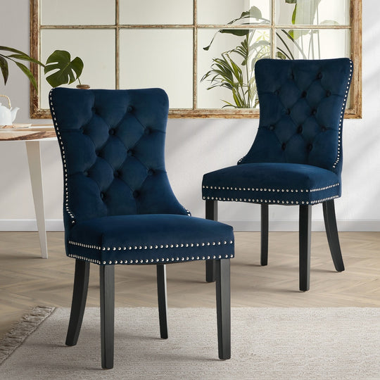 Velvet Dining Chair Upholstered French Tufted Blue 2 Pack