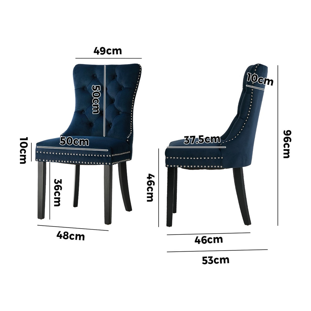 Velvet Dining Chair Upholstered French Tufted Blue 2 Pack