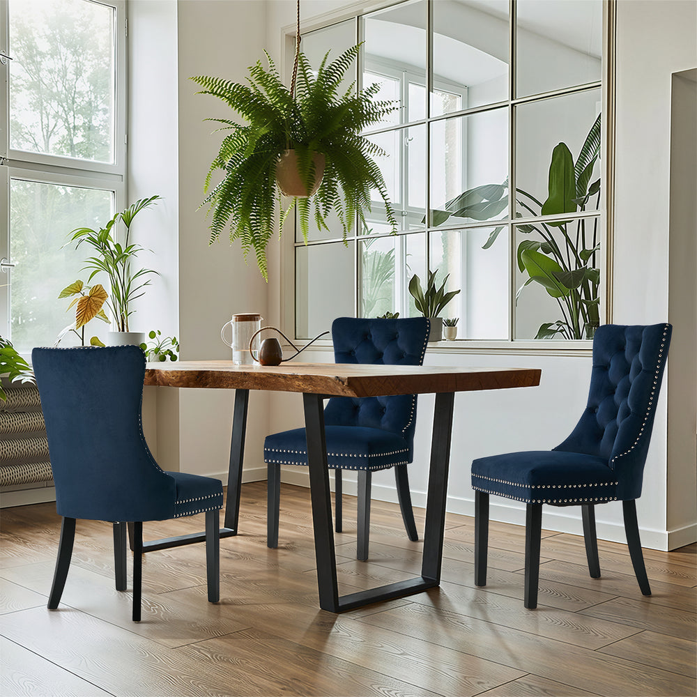 Velvet Dining Chair Upholstered French Tufted Blue 2 Pack