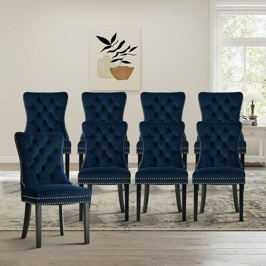 8x Velvet Dining Chair Upholstered French Tufted Blue
