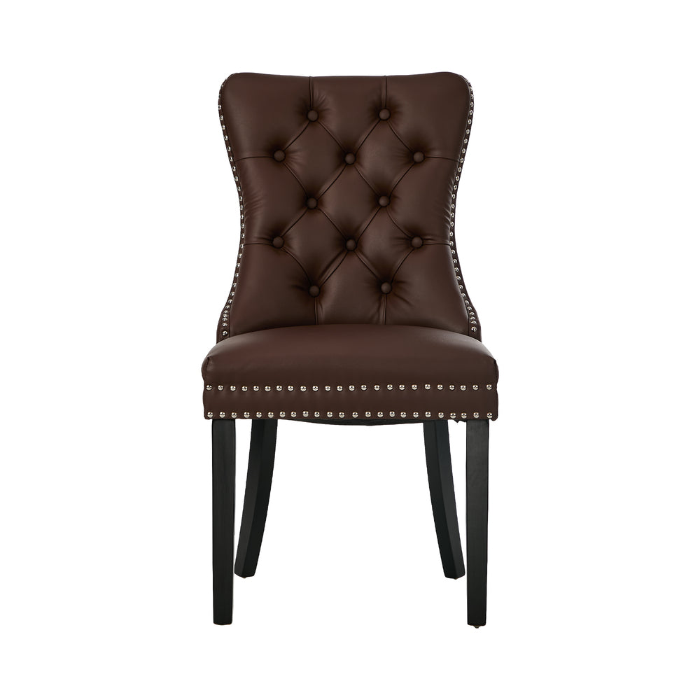 Dining Chair Upholstered French Tufted PU Leather Brown/Grey 2 Pack