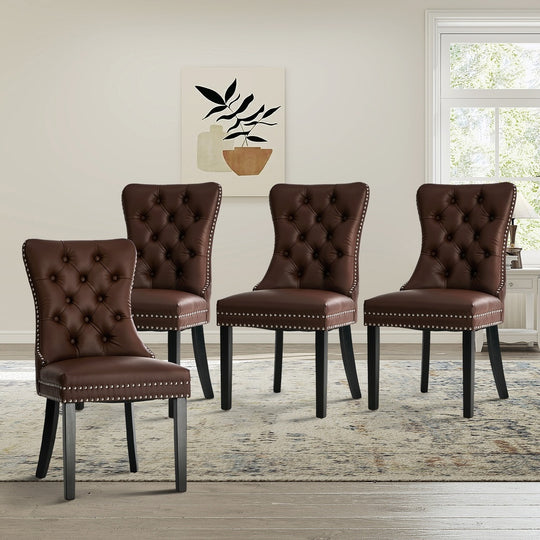 Dining Chair Upholstered French Tufted PU Leather Brown