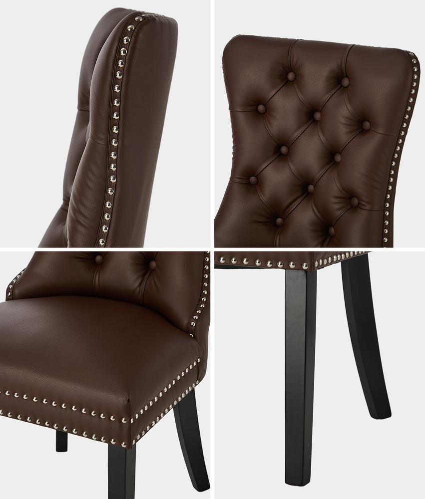 Dining Chair Upholstered French Tufted PU Leather Brown 4&6 Pack