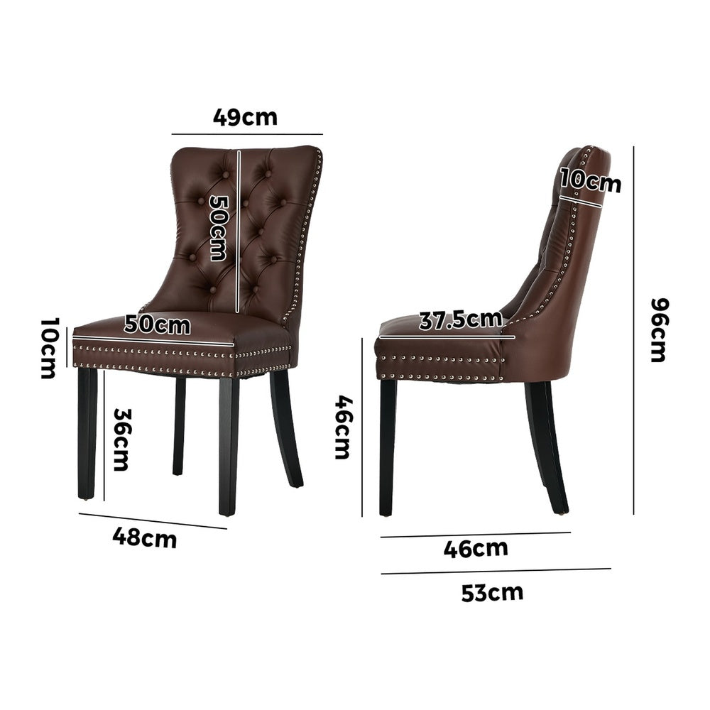 Dining Chair Upholstered French Tufted PU Leather Brown 4&6 Pack