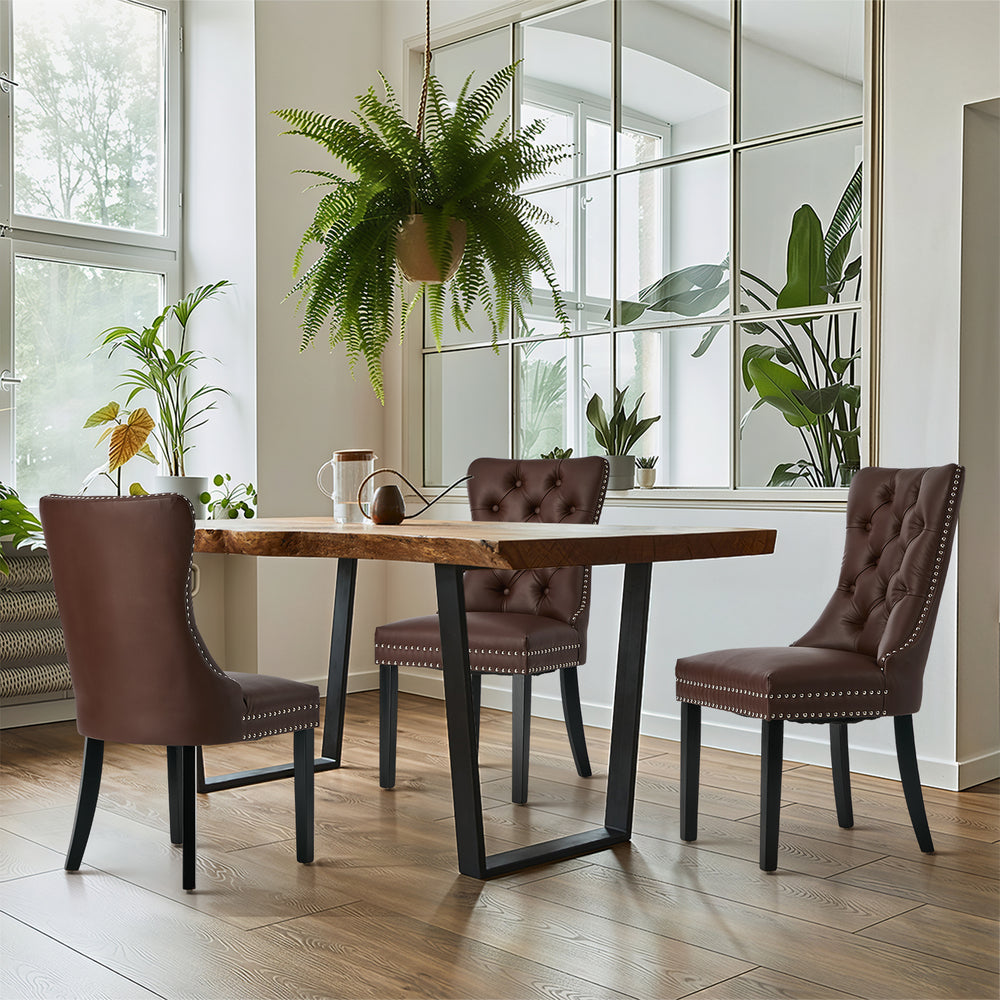 Dining Chair Upholstered French Tufted PU Leather Brown 4&6 Pack
