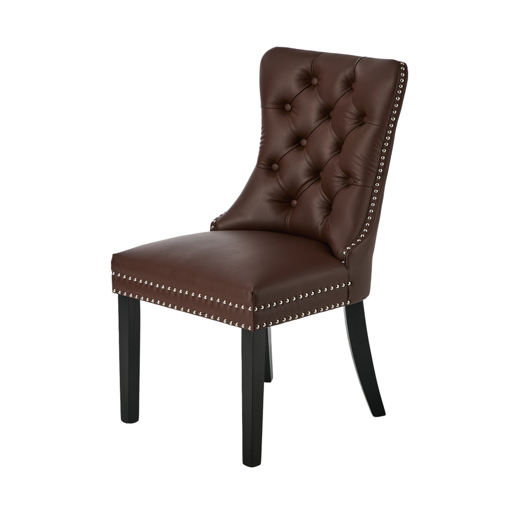 8x Dining Chair Upholstered French Tufted PU Leather Brown/Light Grey Dining Seating