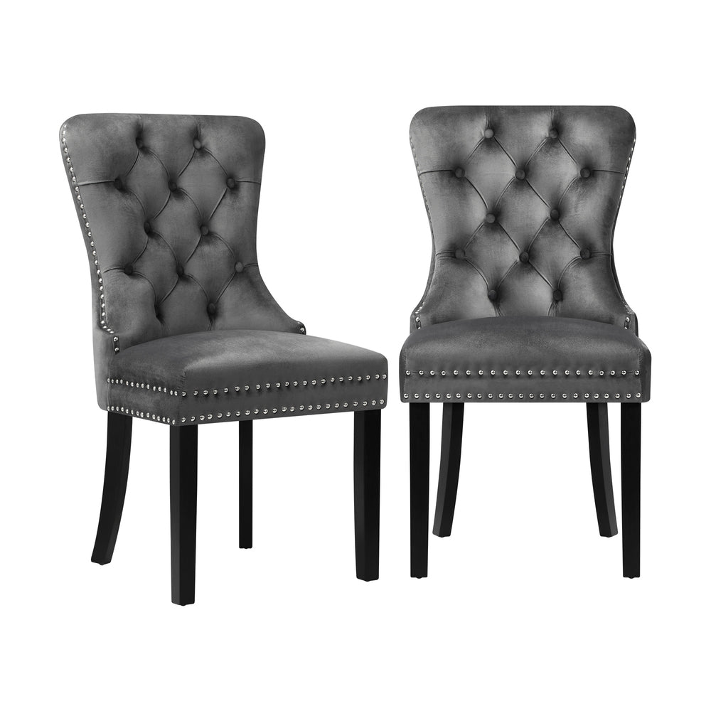 Velvet/Leather Dining Chairs French Provincial Tufted Beige/Black/Grey