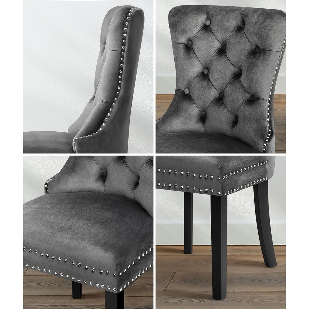 Velvet/Leather Dining Chairs French Provincial Tufted Beige/Black/Grey