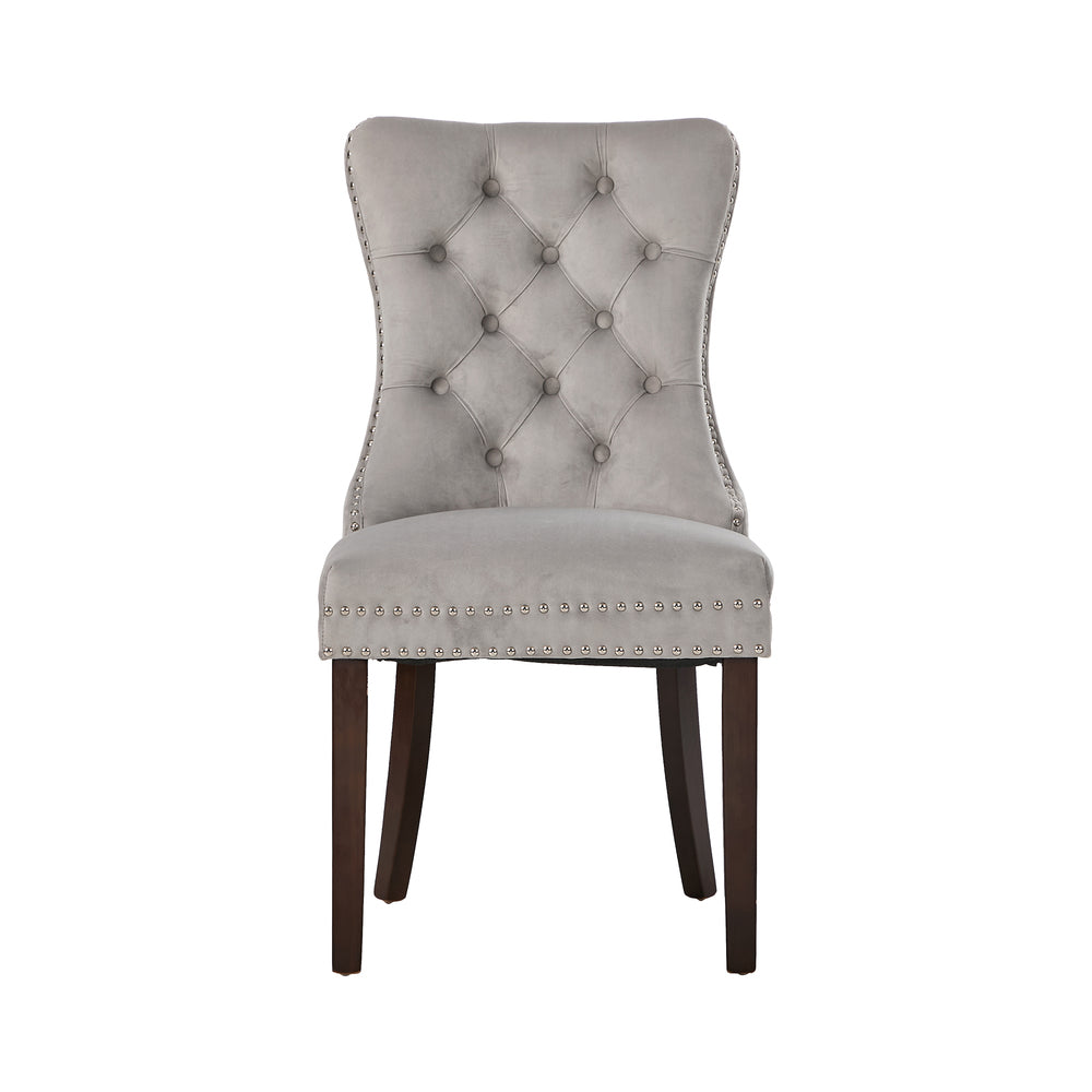 Dining Chair Upholstered French Tufted PU Leather Brown/Grey 2 Pack