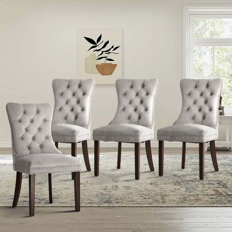 Velvet Dining Chair Upholstered French Tufted Light Grey