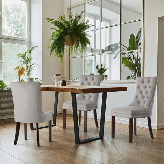 Velvet Dining Chair Upholstered French Tufted Light Grey 4&6 Pack, Grey colour