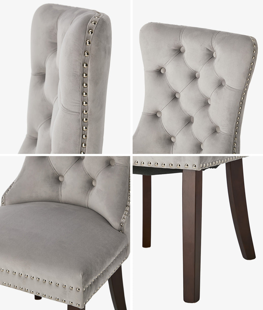 Velvet Dining Chair Upholstered French Tufted Light Grey 4&6 Pack