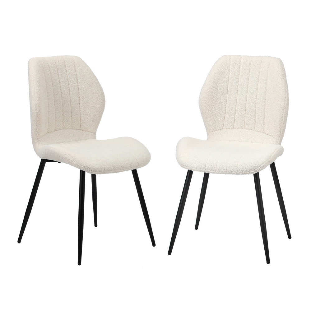 Dining Chairs Padded Seat Armless Boucle White