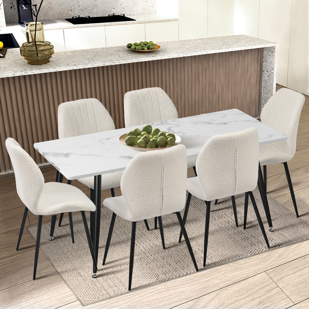 Dining Chairs Padded Seat Armless Boucle White
