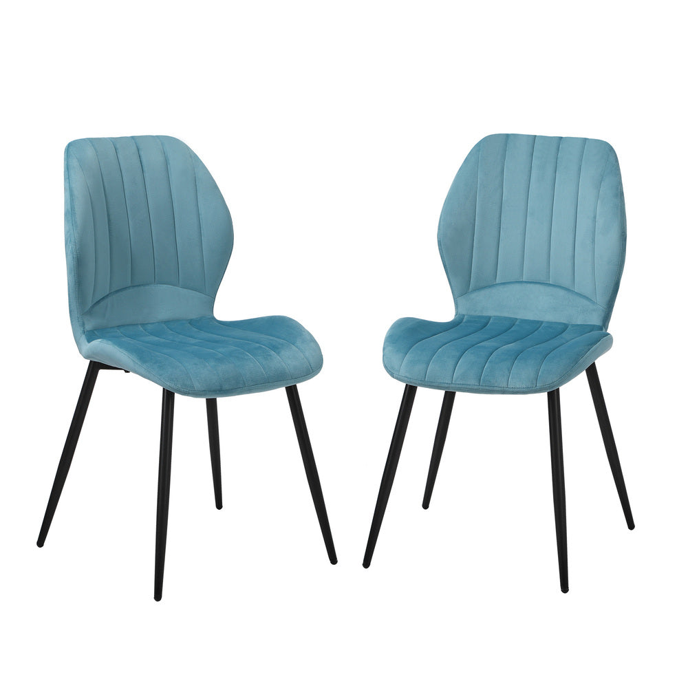 Dining Chairs Padded Seat Armless Velvet Blue