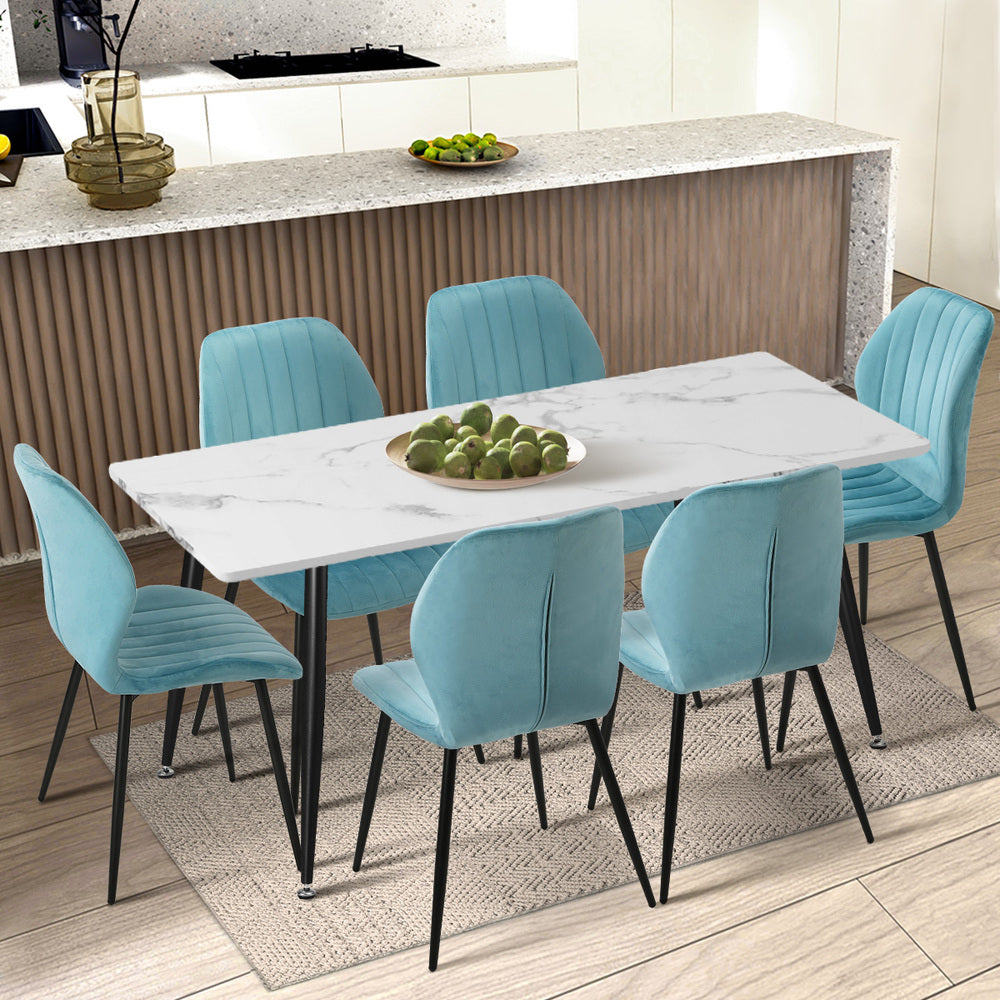 Dining Chairs Padded Seat Armless Velvet Blue